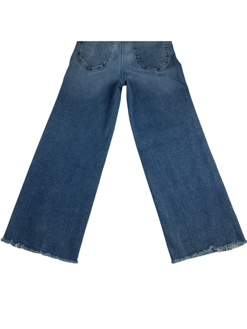 Good American Cropped Palazzo Wide Leg Raw Hem Jeans Womens 2 / 26 Blue Denim - Picture 7 of 11